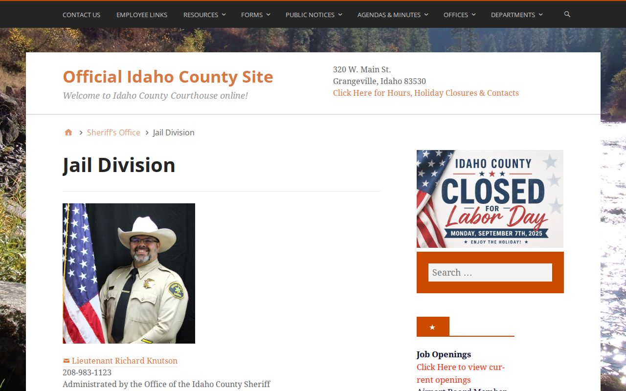 Idaho County Jail Division contact and custody resources