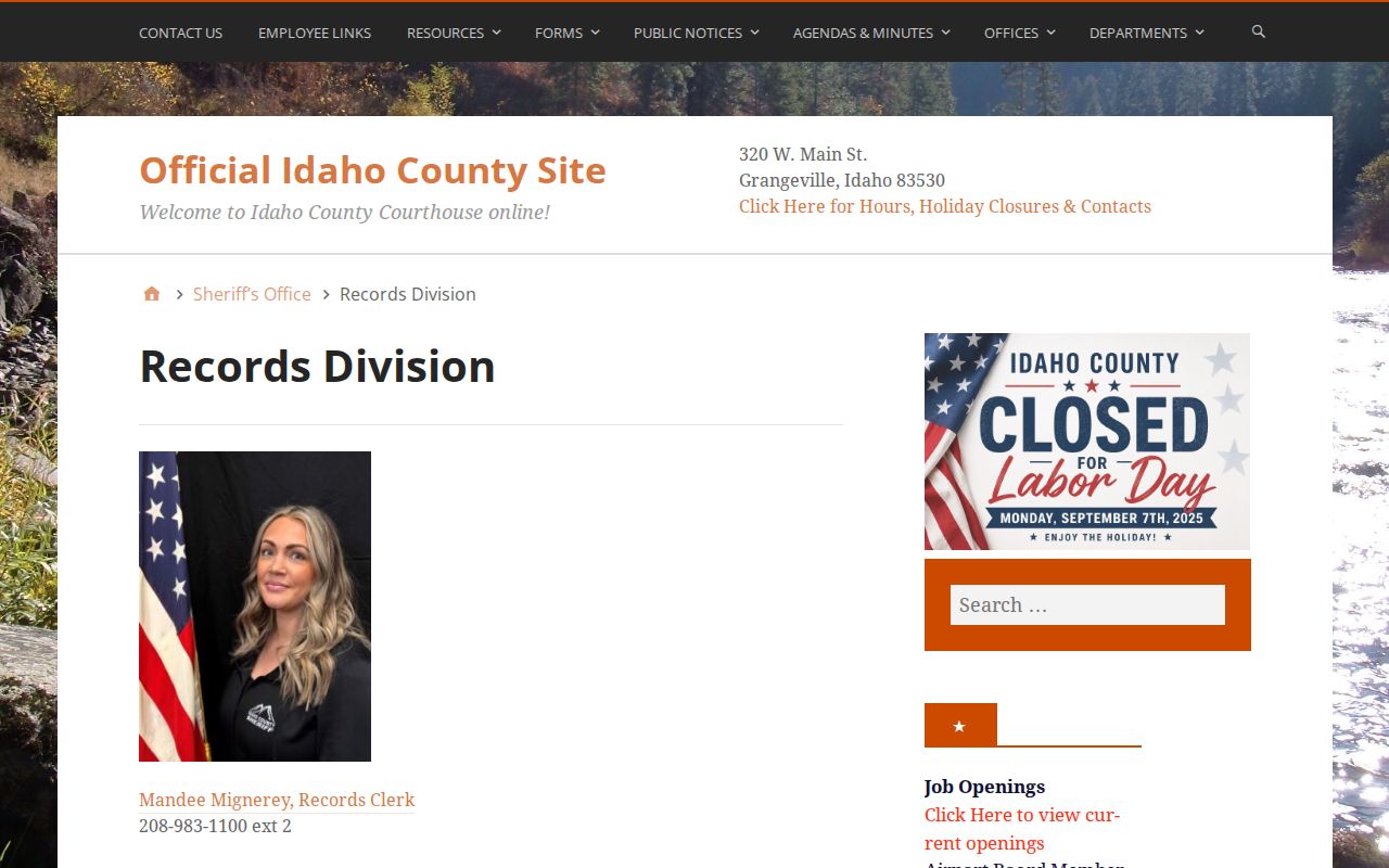 Idaho County Records Division written request instructions